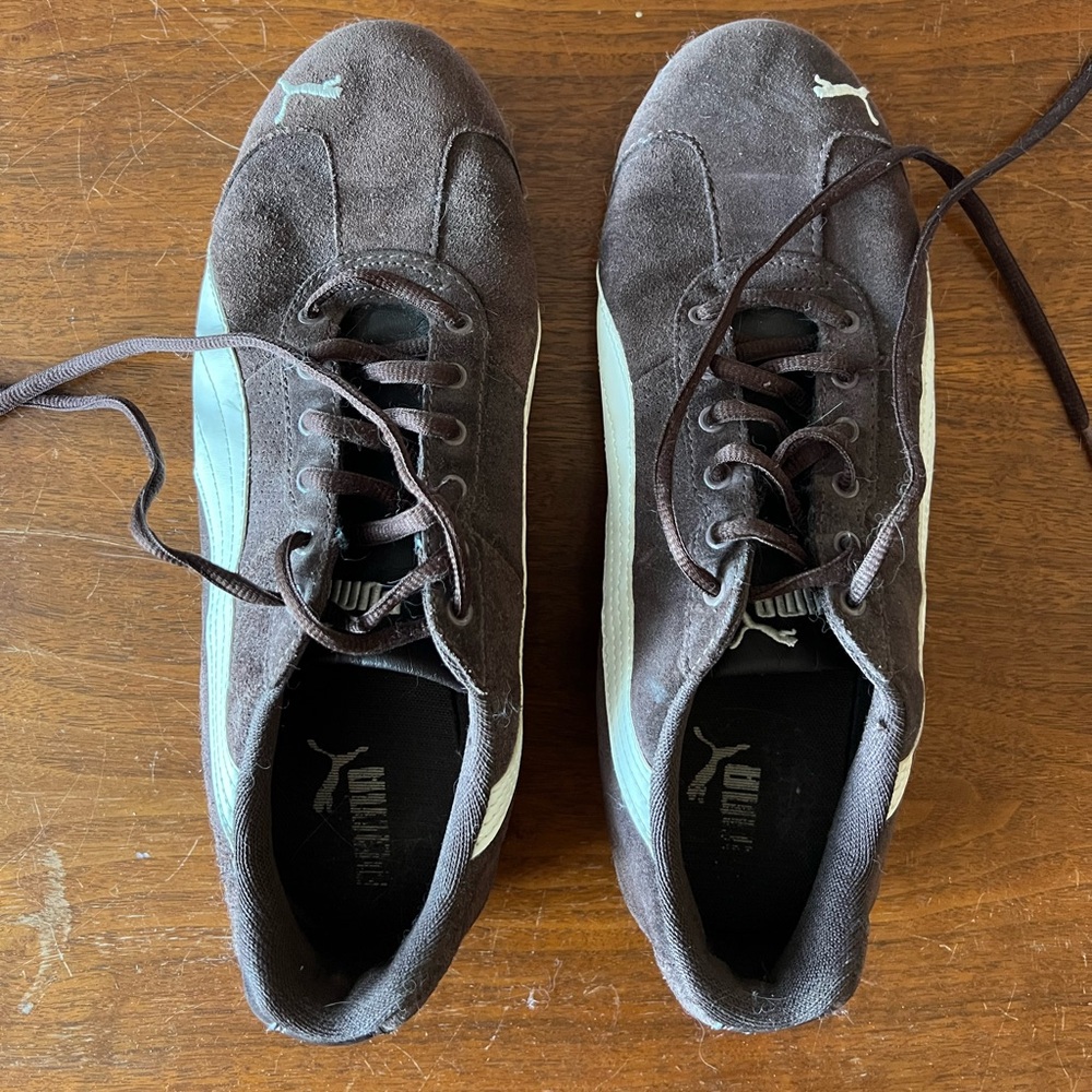 Puma Men's Brown and White Suede Sneakers